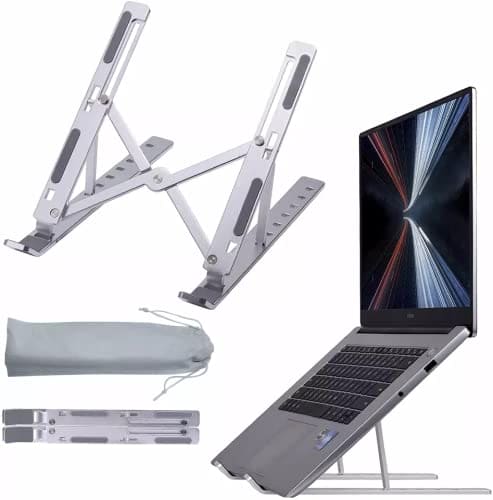 M MU Supporto PC Portatile, Porta PC Pieghevole, Laptop Stand con 6 Tipi di Angoli Regolabili, Alluminio Ventilato Supporto per Porta Computer/MacBook/PRO/Air/iPad Laptop, 10-15,6" - Argento