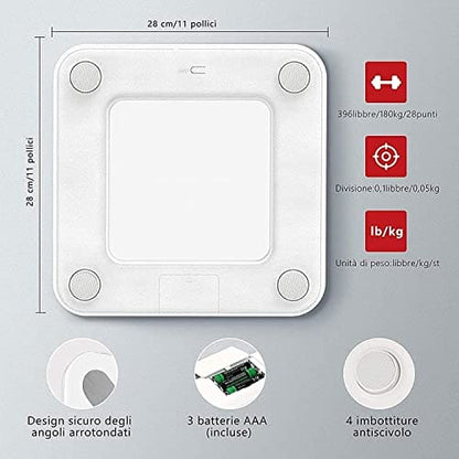 Bilancia Pesapersone Digitale, m MU Bilancia Pesapersone, Bluetooth Bilancia Pesa Persona Digitale con App-Misura Peso Corporeo, Massa Grassa, BMI, Massa Muscolare, Massa Ossea, Proteine/BIANCO