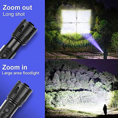 m MU Torcia Led Potente Professionale, Torcia Led Ricaricabile，Torcia Led 3000 Lumen XHP70.2, Torcia Tattica Militare, IP45 Impermeabile Flashlight Per Campeggio Trekking Emergenza (3400mAh)