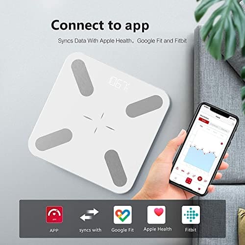 Bilancia Pesapersone Digitale, m MU Bilancia Pesapersone, Bluetooth Bilancia Pesa Persona Digitale con App-Misura Peso Corporeo, Massa Grassa, BMI, Massa Muscolare, Massa Ossea, Proteine/BIANCO