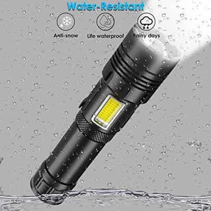 m MU Torcia Led Potente Professionale, Torcia Led Ricaricabile，Torcia Led 3000 Lumen XHP70.2, Torcia Tattica Militare, IP45 Impermeabile Flashlight Per Campeggio Trekking Emergenza (3400mAh)