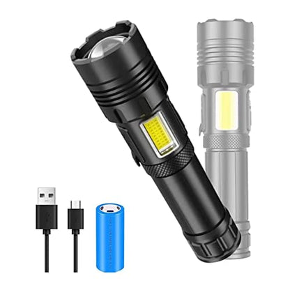 m MU Torcia Led Potente Professionale, Torcia Led Ricaricabile，Torcia Led 3000 Lumen XHP70.2, Torcia Tattica Militare, IP45 Impermeabile Flashlight Per Campeggio Trekking Emergenza (3400mAh)