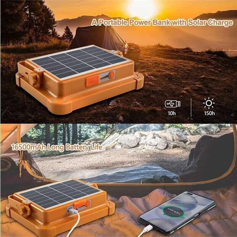 Portable LED Spotlight with Solar Charging and USB Cable 15W 20W 27W 35W Waterproof Long Lasting Lighting for Camping, Hiking, Fishing, Construction Sites, Black out