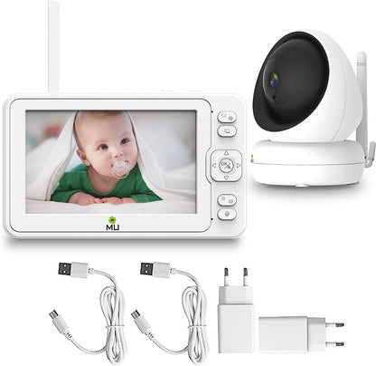 Kabelloses Video- und Audio-Babyphone ohne WLAN, 5-Zoll-LCD-Bildschirm, hohe Auflösung 1080p, VOX-Funktion, Nachtsicht, Temperaturüberwachung, 6 Schlaflieder, 360°-Drehung (TV-BM268-2MP)