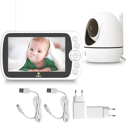 Drahtloses Video- und Audio-Babyphone ohne WLAN, 5-Zoll-LCD-Bildschirm, hohe Auflösung 1080p, VOX-Funktion, Nachtsicht, Temperaturüberwachung, 6 Schlaflieder, 350°-Drehung (TV-BM308-5C-2MP)