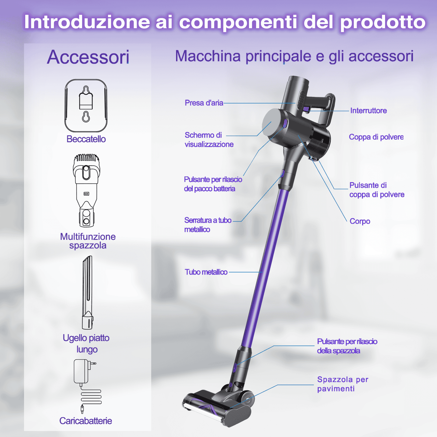 Aspirapolvere Senza Filo Ricaricabile Tecnologia Ciclonica 250W Autonomia 45 Min Luci LED(Comprarlo anche su Amazon con coupon 10%)