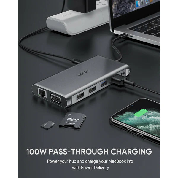 Aukey CB-C78 12 in 1 USB C Multi Hub: Gigabit Ethernet HDMI VGA USB C SD microSD 