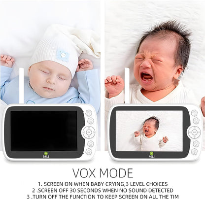 Drahtloses Video- und Audio-Babyphone ohne WLAN, 5-Zoll-LCD-Bildschirm, hohe Auflösung 1080p, VOX-Funktion, Nachtsicht, Temperaturüberwachung, 6 Schlaflieder, 350°-Drehung (TV-BM308-5C-2MP)