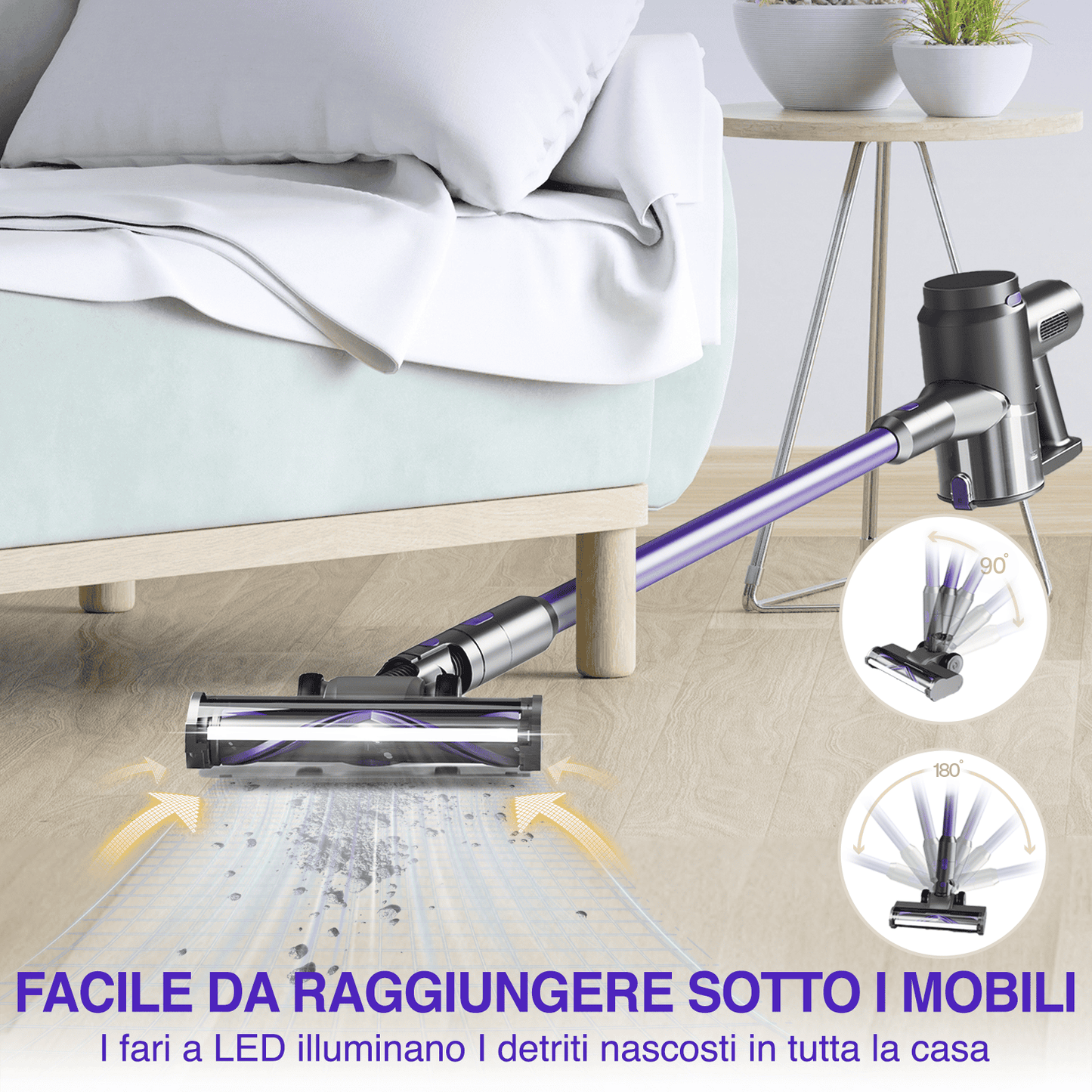 Aspirapolvere Senza Filo Ricaricabile Tecnologia Ciclonica 250W Autonomia 45 Min Luci LED(Comprarlo anche su Amazon con coupon 10%)