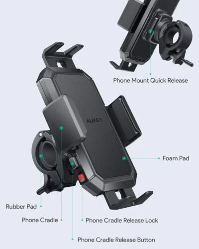 Aukey HD-C51 Porta Cellullare Supporto per Moto Bici Universale Rotazione 360 Stabilità