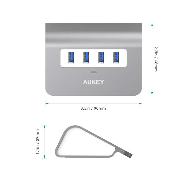 Aukey CB-H5 4 Port USB 3.0 Hub Splitter Power Strip Splitter Aluminum Power Strip for Data Transfer