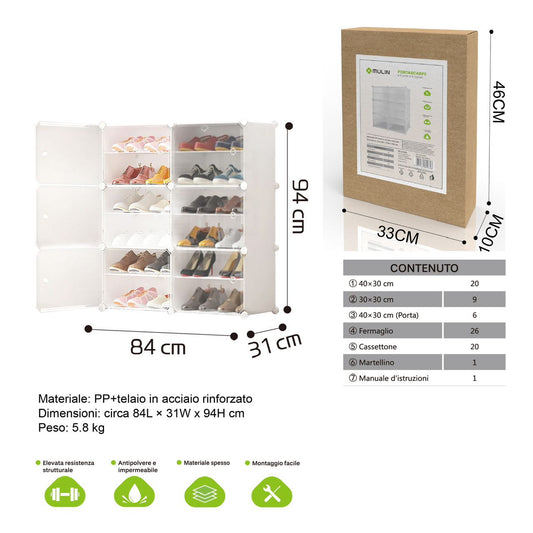 SCARPIERA MODULARI A 6 SCOMPARTI 84 x 31 x 91 cm