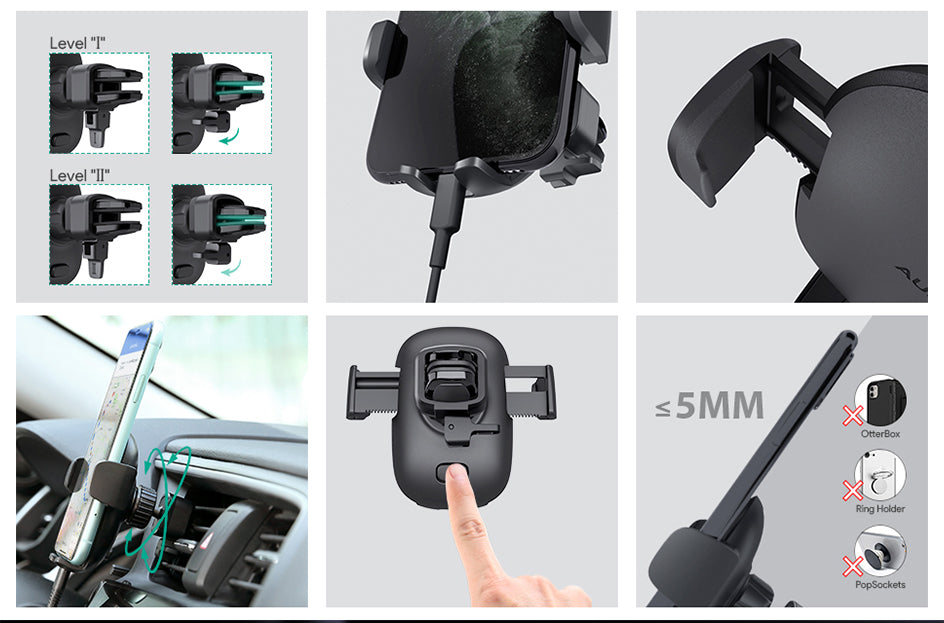 Aukey HD-C48 Mobile Phone Holder for Car 360 Degrees Air Vents