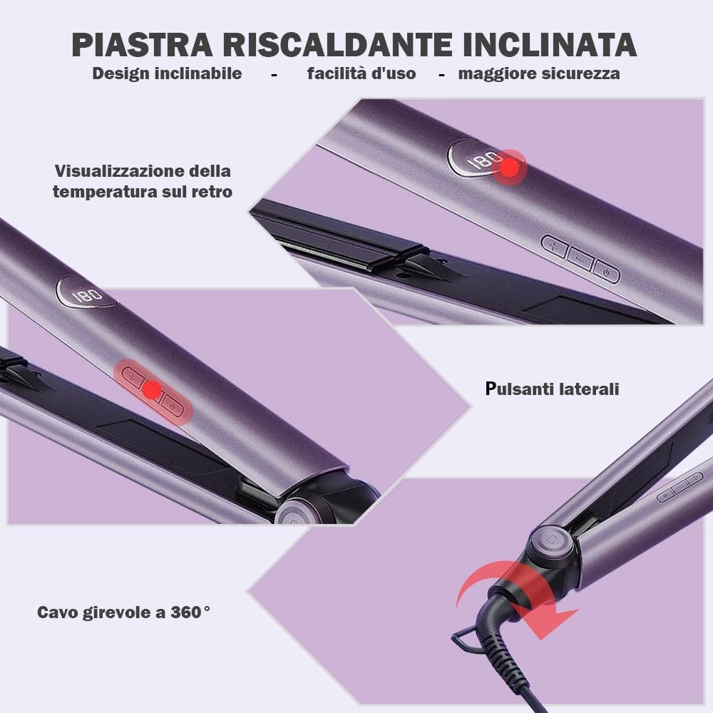 Piastra per Capelli Ionico 2 in 1 Styling Liscio Mosso Riscaldamento in 30 Sec 150°C – 230℃ Nano-titanio