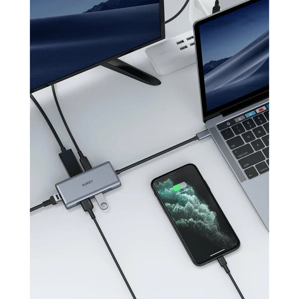 Aukey CB-C75 6 in 1 USB C Multi Hub: Ethernet, HDMI, USB, USB C 