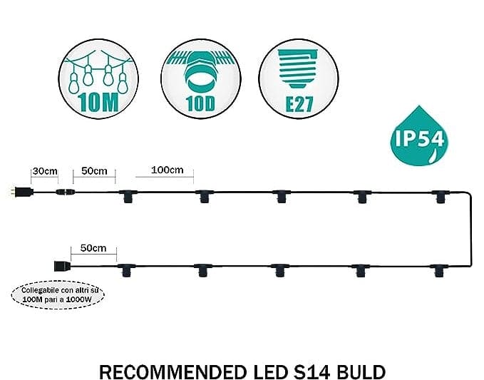 MU Catena Luminosa per Esterno Impermeabile 5/10/15 Metri - Con e Senza Lampadine LED E27