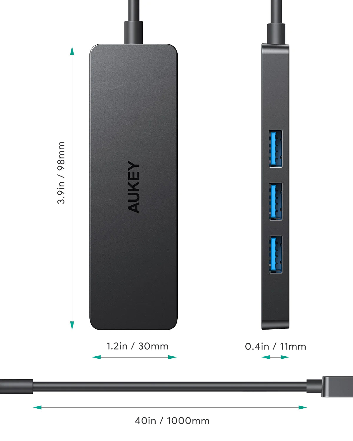 Aukey CB-H37 Hub USB-A a 4 porte USB Sdoppiatore USB Splitter Multipresa Filo 1M