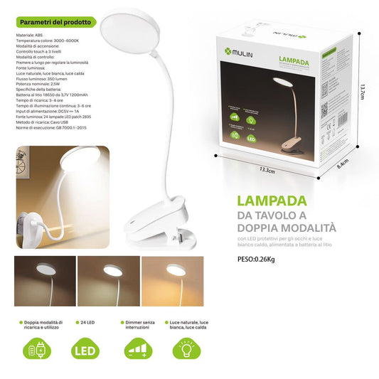 MU BL-1942 Lampada da Scrivania a Doppia Modalità con Pinza, 2.5w 350LM