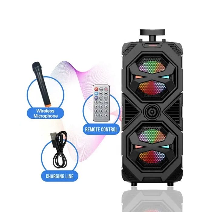 Cassa Altoparlante Bluetooth Ricaricabile Portatile a Trolley con luci RGB e Microfono incluso – Connessione Radio Bluetooth USB TF (modello m Mu ZQS8212)