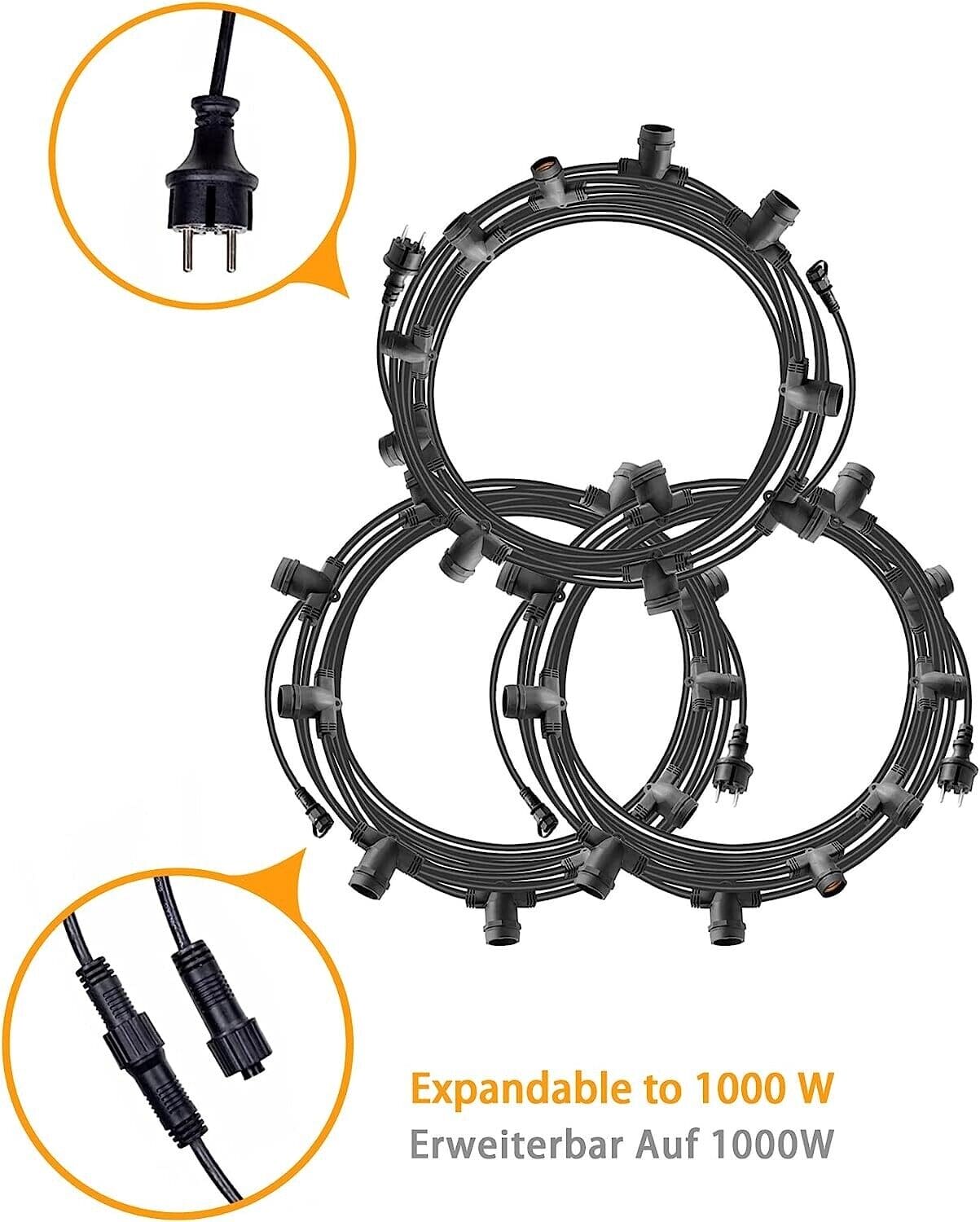 MU Catena Luminosa per Esterno Impermeabile 5/10/15 Metri - Con e Senza Lampadine LED E27