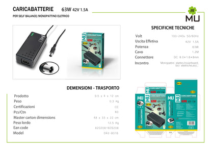 MULIN 42V 1.5A Scooter Battery Charger Suitable, Electric Bicycle Battery Charger Suitable, Universal Power Adapter|DC 8.0 * 1.6 