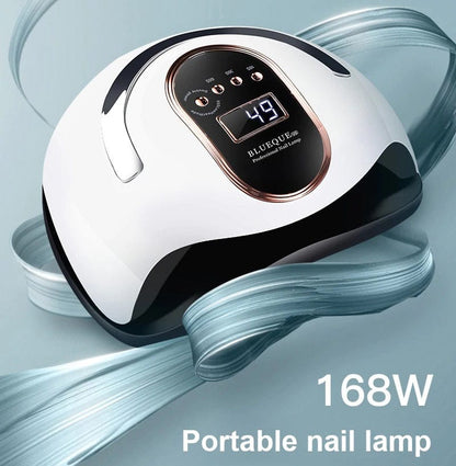 MU UV LED Nail Lamp, 168W Professional UV LED Nail Lamp, Auto Start Sensor with 4 Timer Setting 10/30/60/99S, for Home and Salon 