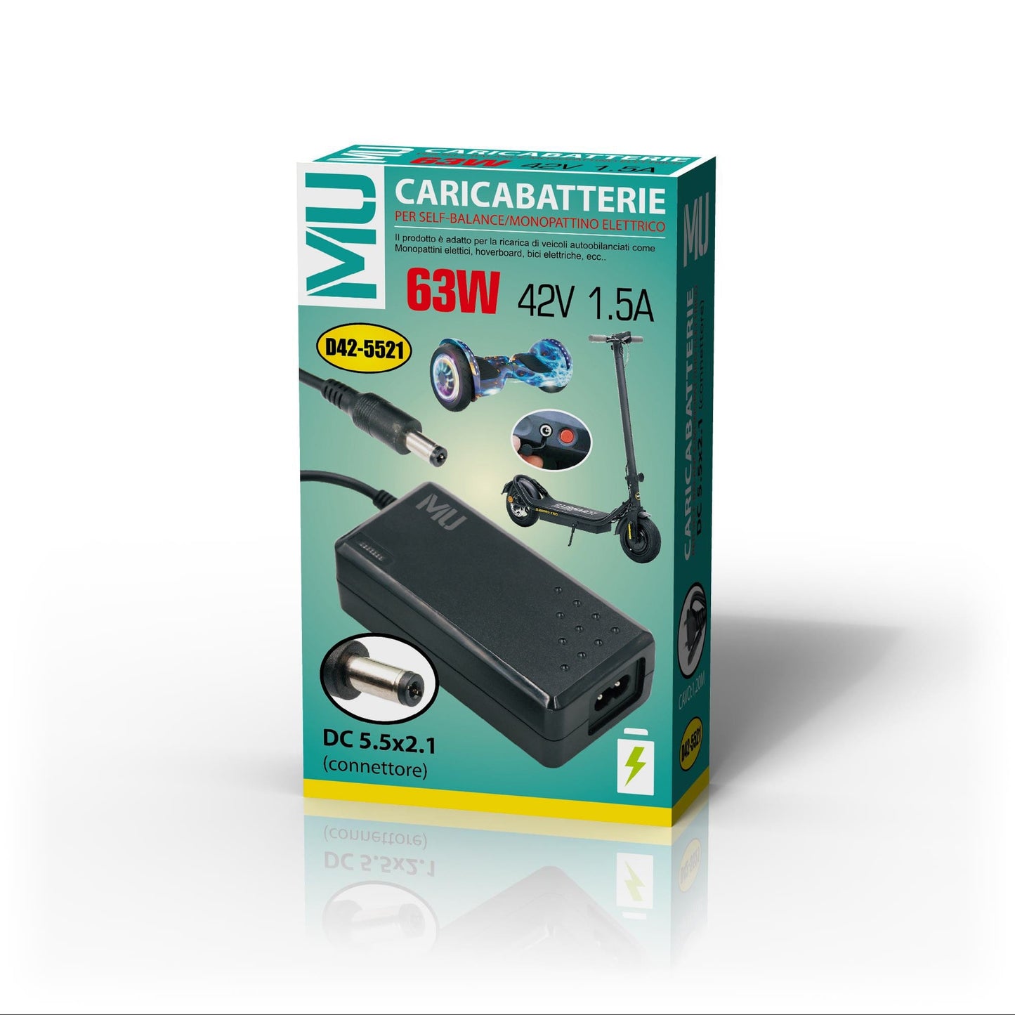 MULIN Caricabatteria per Scooter 42V 1.5A Adatto, caricabatteria per Bicicletta elettrica Adatto, Adattatore di Alimentazione Universale|DC 5.5 * 2.1