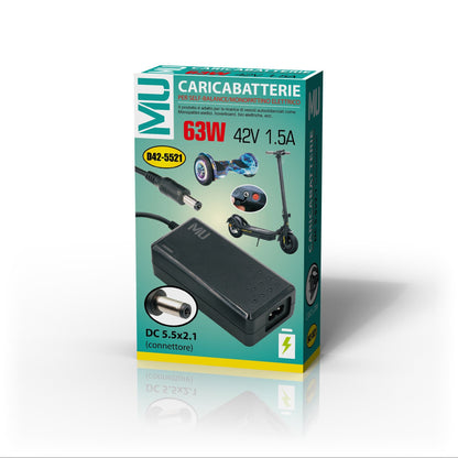 MULIN Caricabatteria per Scooter 42V 1.5A Adatto, caricabatteria per Bicicletta elettrica Adatto, Adattatore di Alimentazione Universale|DC 5.5 * 2.1