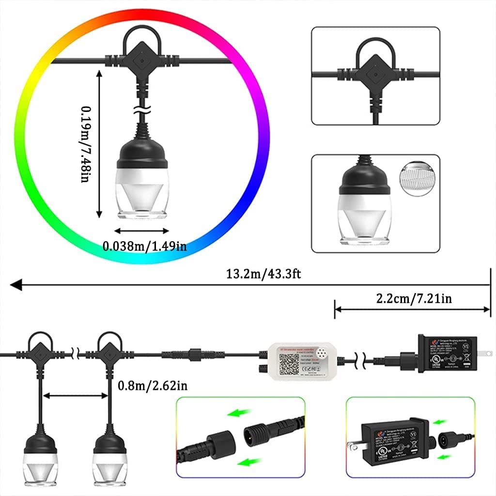 11.5M Catena Luminosa Esterno 16 Millioni Di Colori Da Scegliere Con Telecomando e APP Impermeabile e Prolungabile Fino a 2, Decorative Esterno Per Giardino Patio