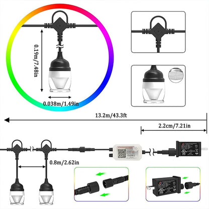 11.5M Catena Luminosa Esterno 16 Millioni Di Colori Da Scegliere Con Telecomando e APP Impermeabile e Prolungabile Fino a 2, Decorative Esterno Per Giardino Patio