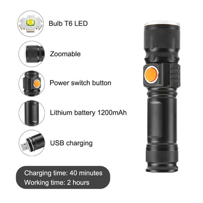 Mulin Classic Flashlight LED Rechargeable Military Torch High Brightness Electric High Power Adjustable LED Portable Torch for Camping Workshop 