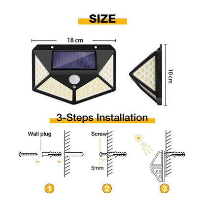 lampada da parete a induzione solare 114 SMD con Sensore di Movimento 3 Modalità Luci Impermeabile per Giardino