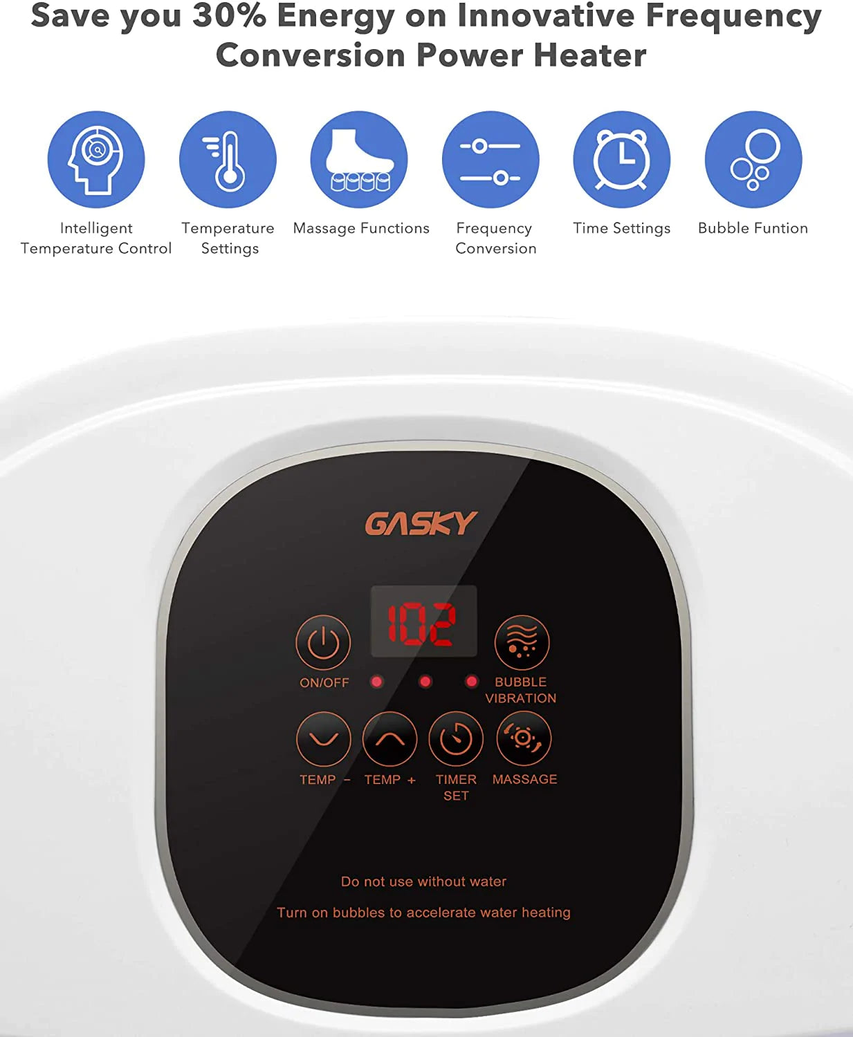 GASKY Foot Spa/Massaggiatore da bagno 6 in 1-calore, bolle, vibrazione, 6 rulli shiatsu motorizzati, conversione di frequenza, impostazioni di tempo e temperatura, vasca da bagno per pedicure per piedi uso domestico.