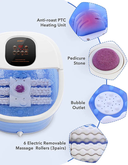 GASKY Foot Spa/Massaggiatore da bagno 6 in 1-calore, bolle, vibrazione, 6 rulli shiatsu motorizzati, conversione di frequenza, impostazioni di tempo e temperatura, vasca da bagno per pedicure per piedi uso domestico.